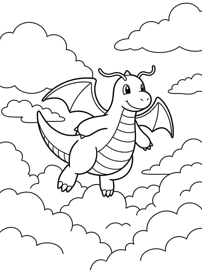 Dragonite nel cielo da colorare