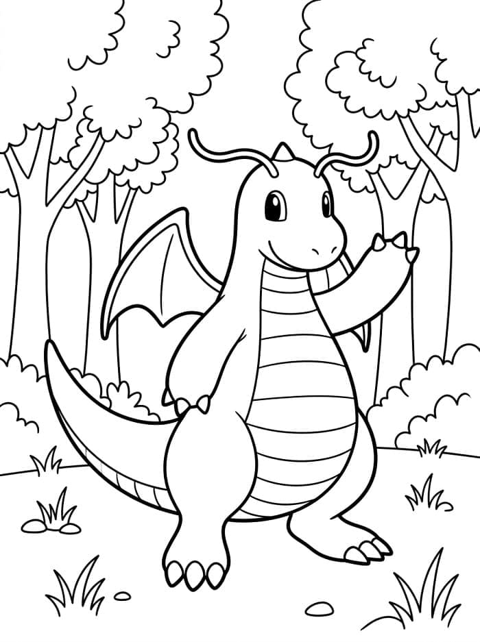 Dragonite nella foresta da colorare