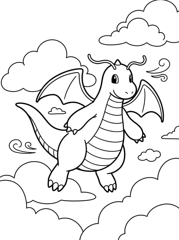 Dragonite tra le nuvole da colorare