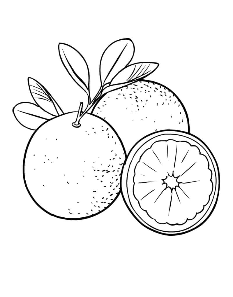 Due arance e mezza arancia da colorare