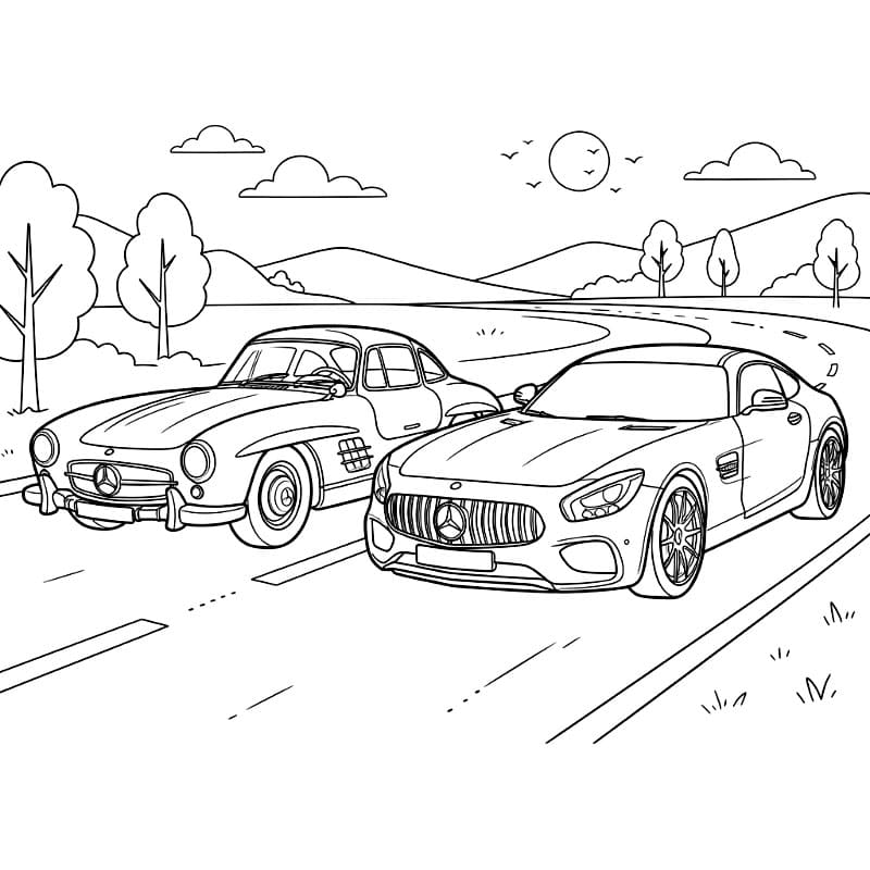 Due auto Mercedes da colorare