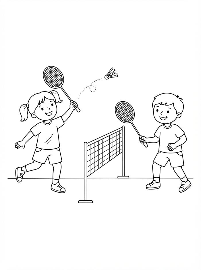 Due bambini che giocano a badminton da colorare