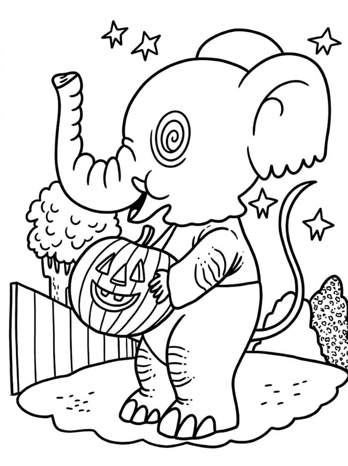 Elefante Con La Zucca da colorare