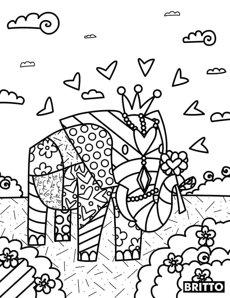 Elefante con corona di Romero Britto da colorare