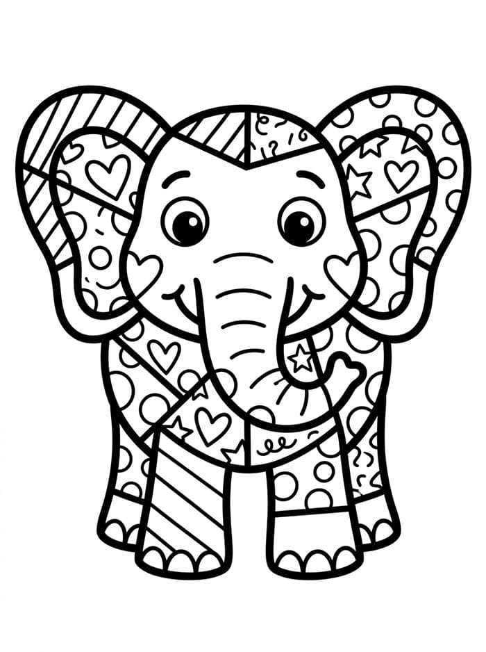 Elefante in stile Romero Britto da colorare