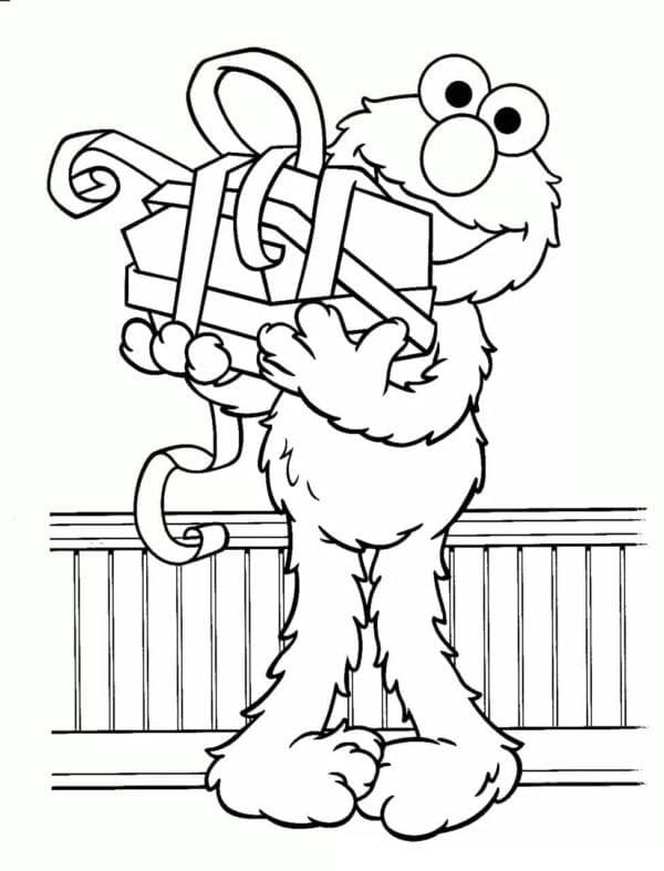 Elmo con una Scatola Regalo da colorare