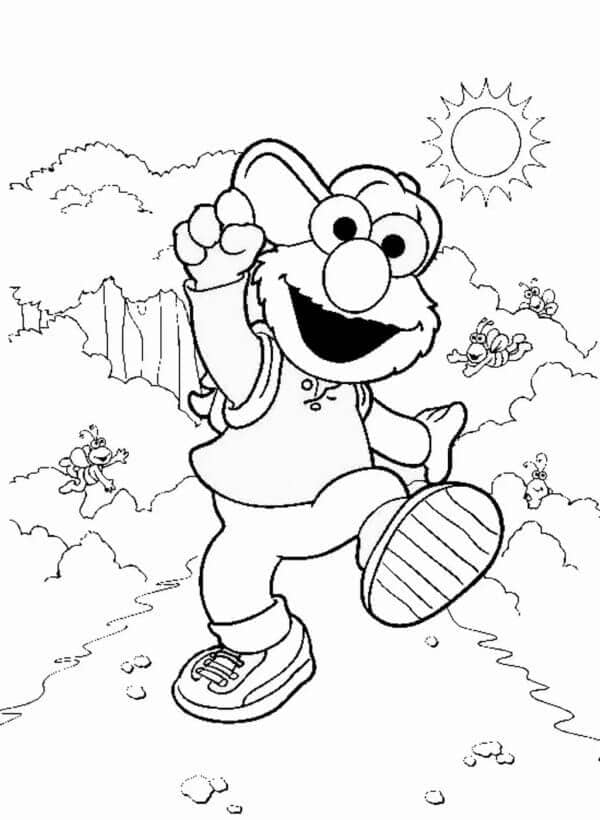 Elmo in Escursione in Montagna da colorare