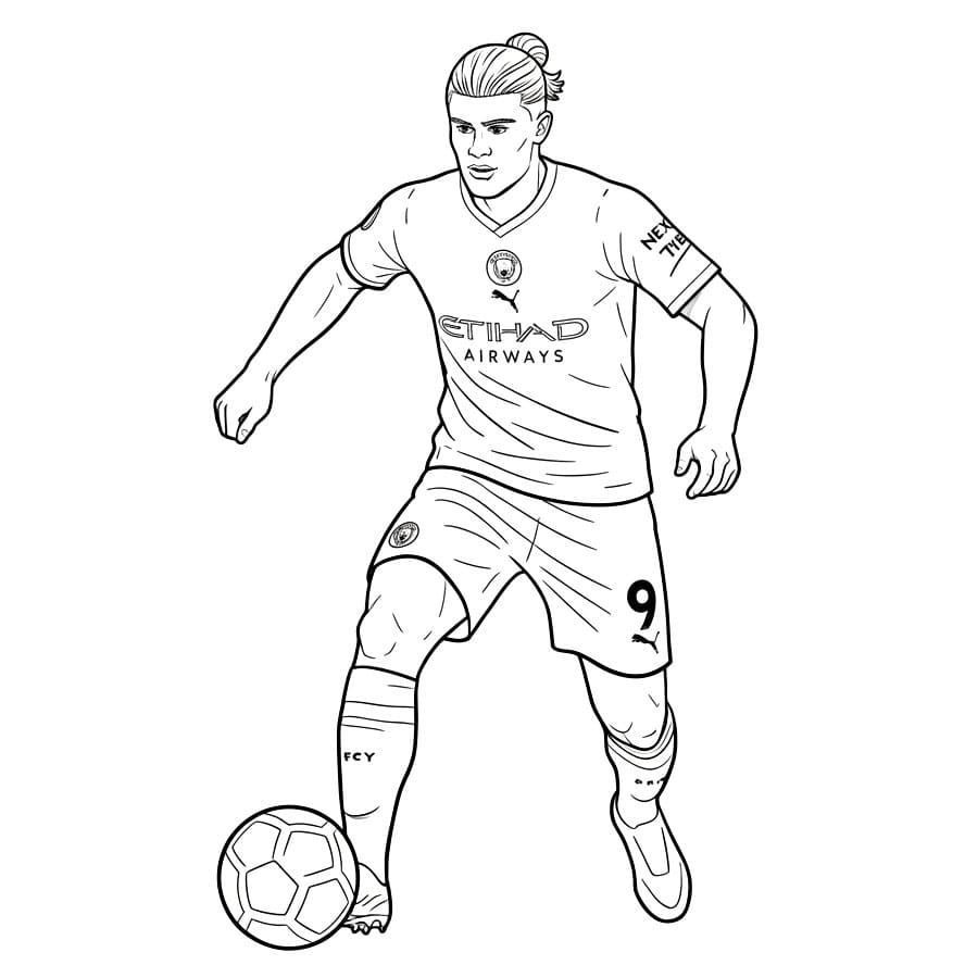 Erling Haaland dribbla la palla da colorare