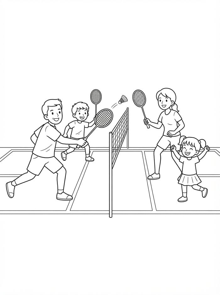 Famiglia che gioca a badminton da colorare