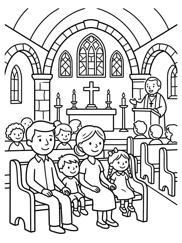 Famiglia che prega Santo Stefano da colorare
