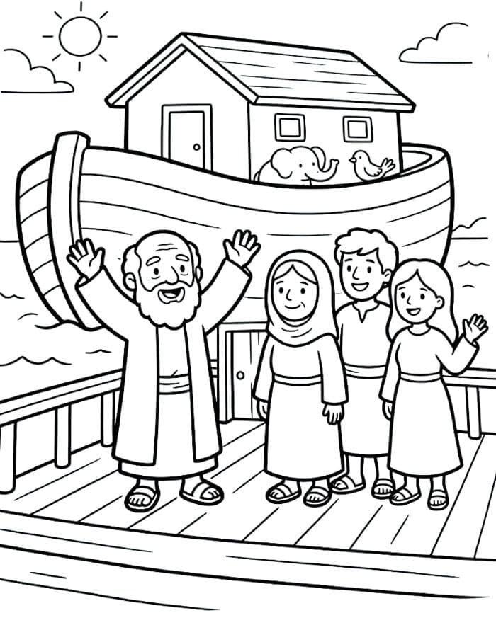 Famiglia dell'Arca di Noè da colorare