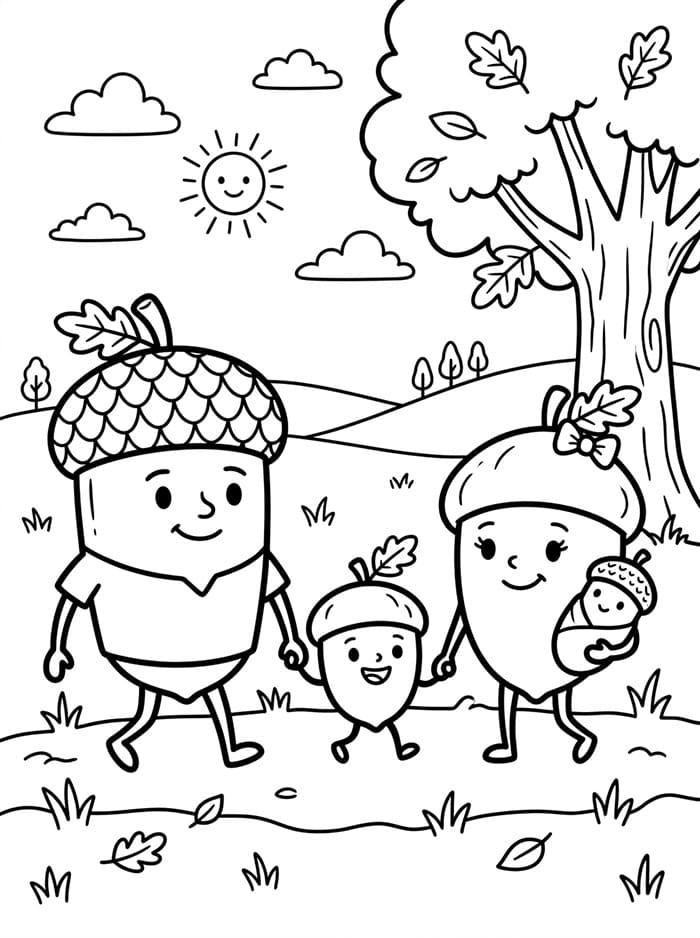 Famiglia di Ghiande da colorare