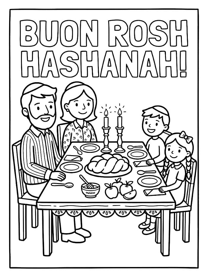 Famiglia di Rosh Hashanah da colorare