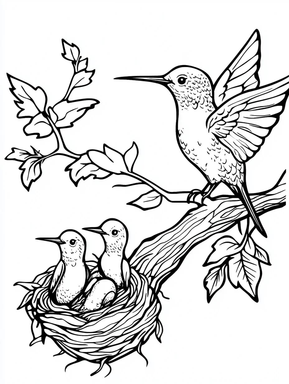 Famiglia di colibrì da colorare Famiglia di colibrì da colorare