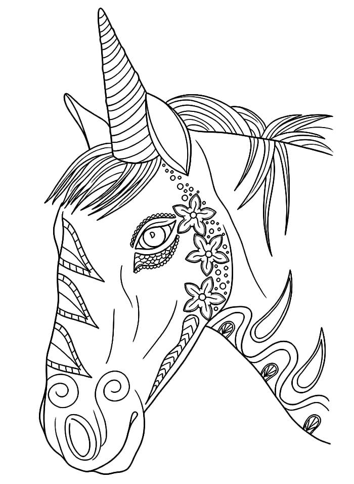 Fantastica Testa di Unicorno da colorare