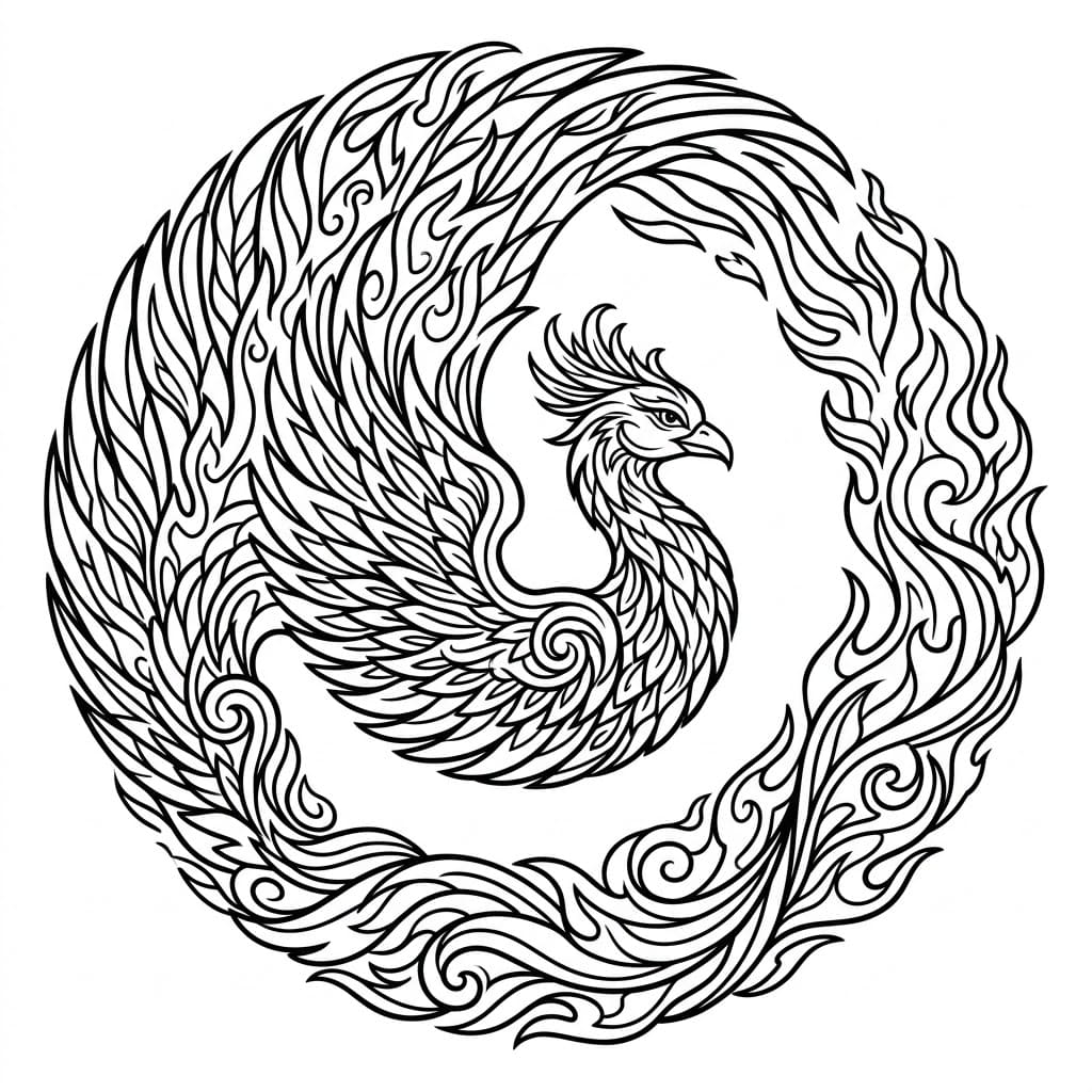 Fenice di fuoco contorta da colorare