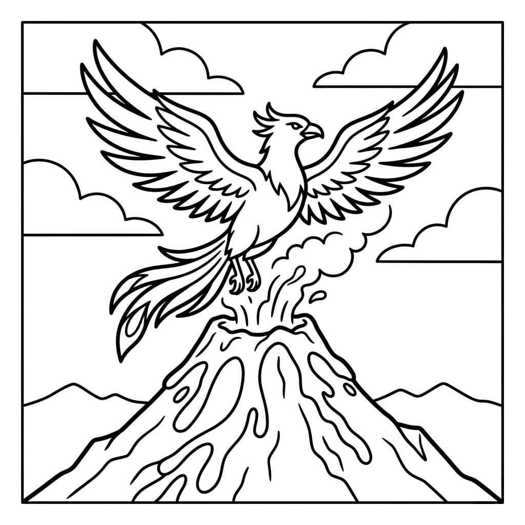 Fenice e Vulcano da colorare