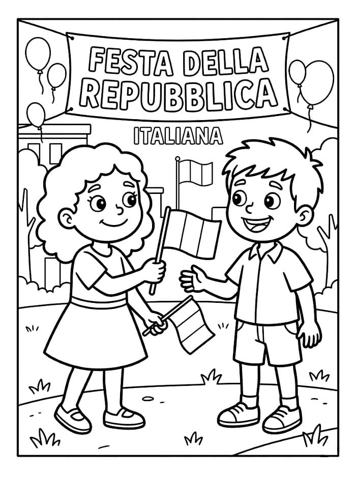 Festa della Repubblica Bambini che condividono le bandiere da colorare