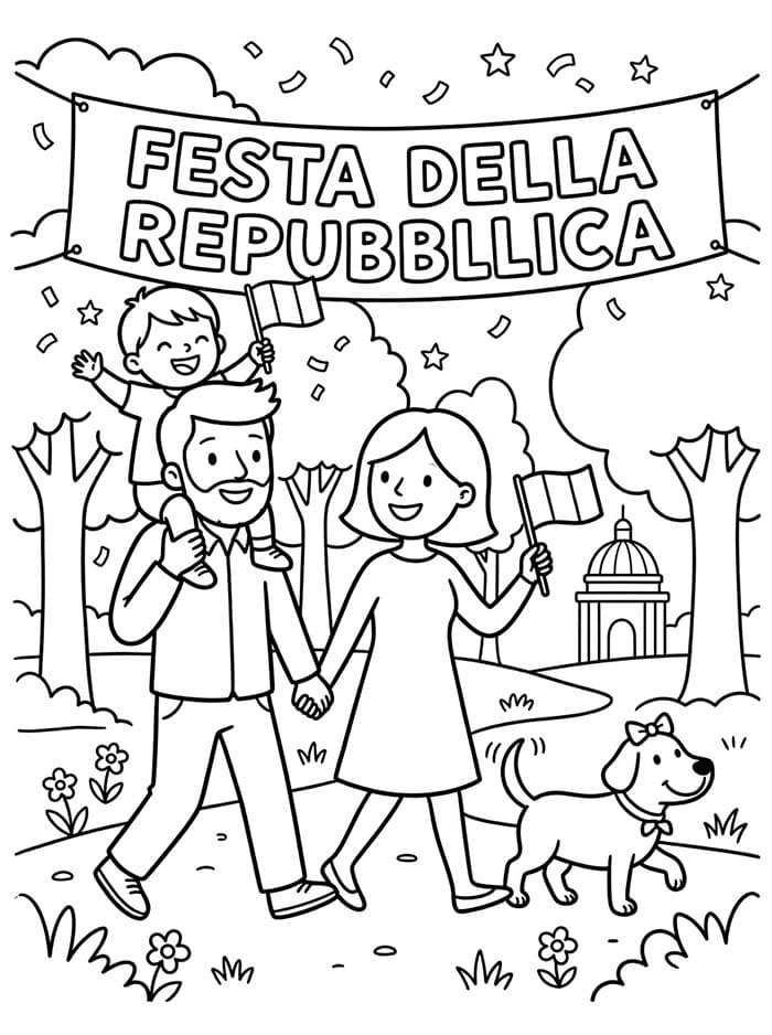 Festa della Repubblica Famiglia felice da colorare