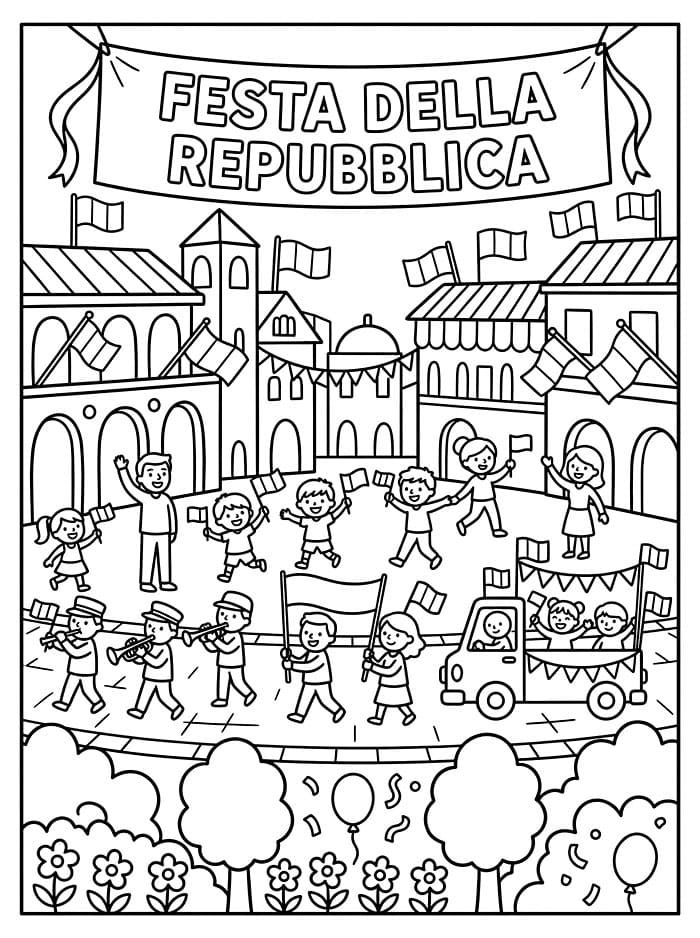 Festa della Repubblica Piazza felice da colorare