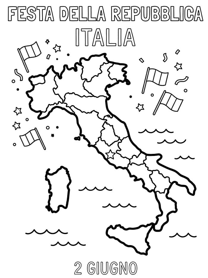 Festa della Repubblica con la mappa dell'Italia da colorare