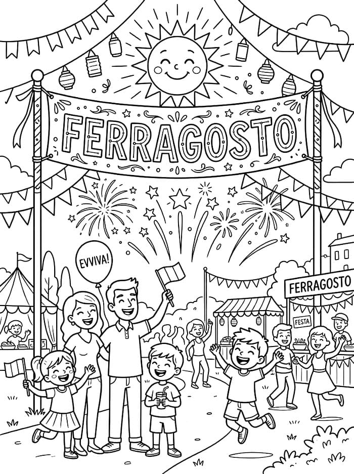 Festa di Ferragosto da colorare