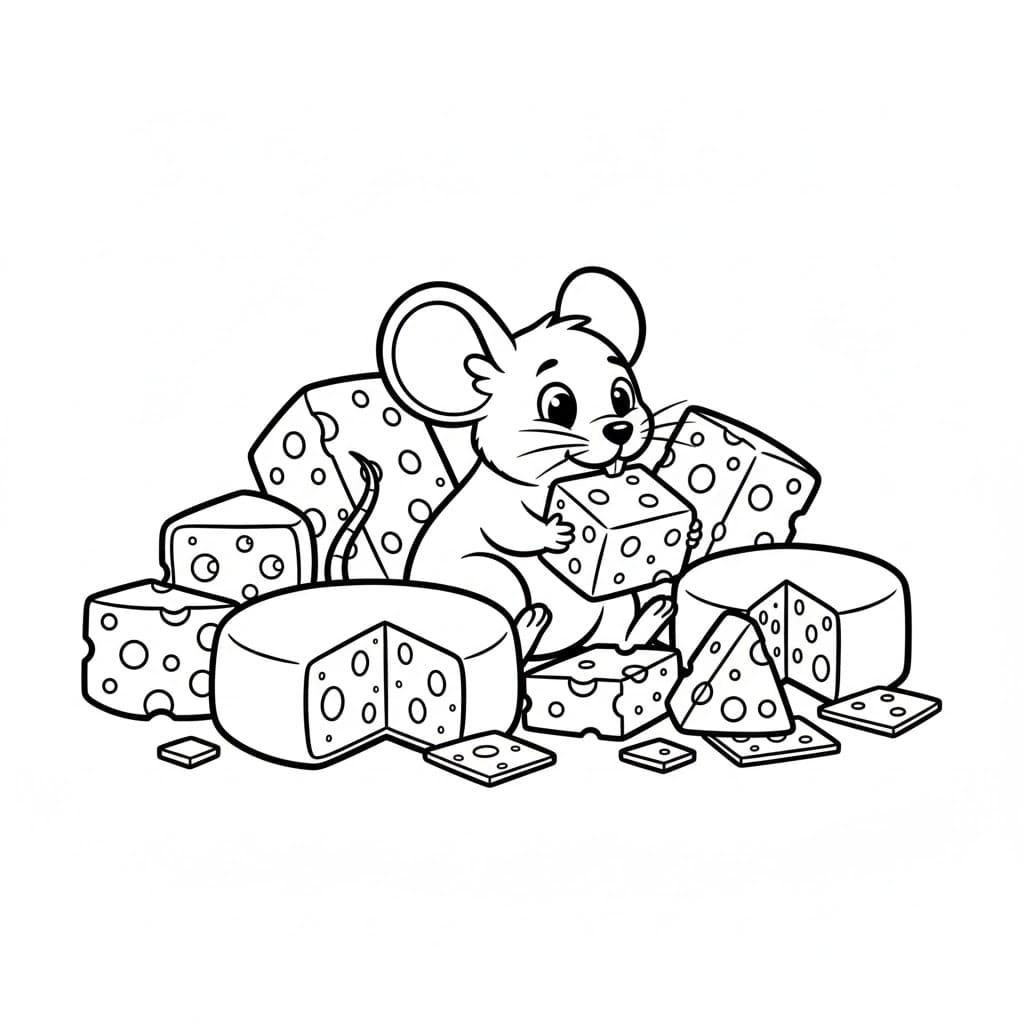 Formaggio e topo felice da colorare