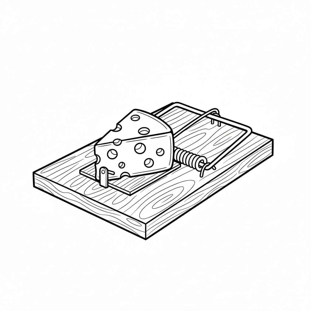 Formaggio in una trappola per topi da colorare