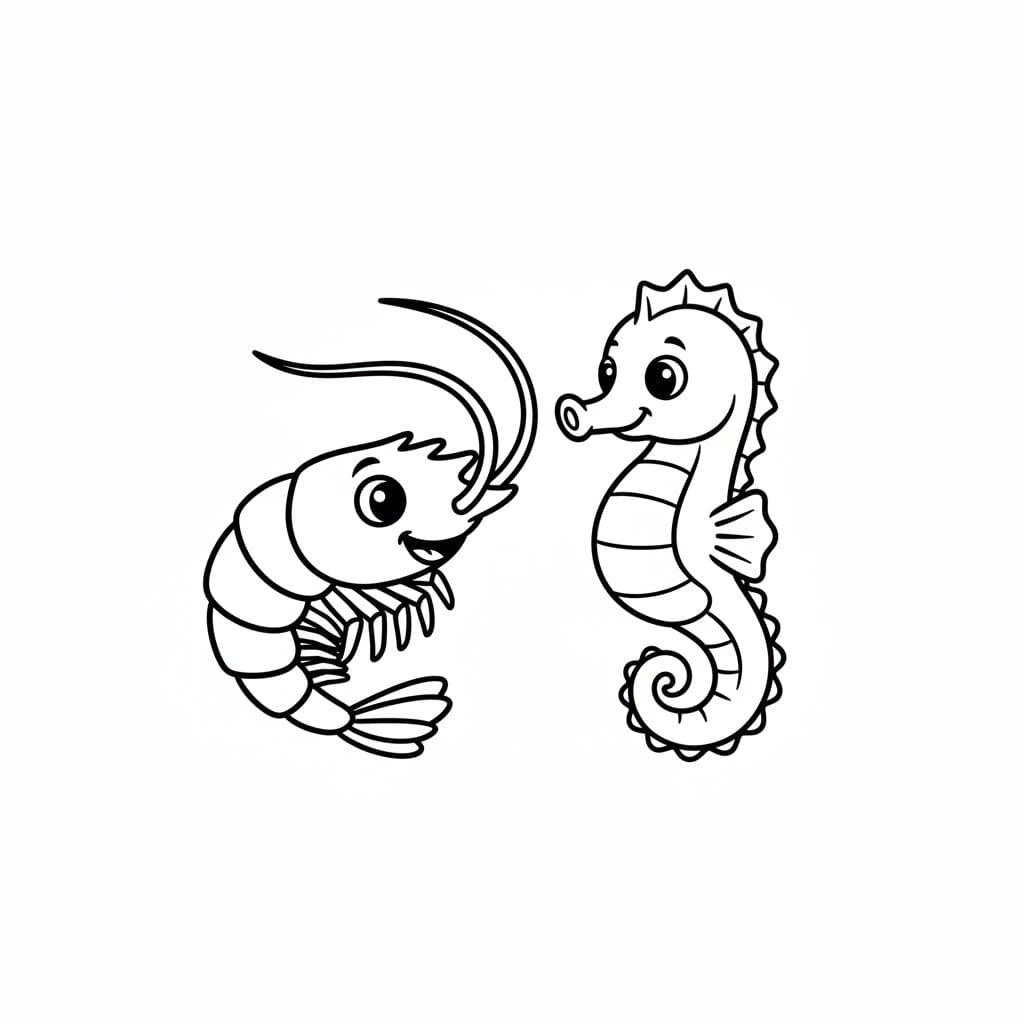 Gamberetti e cavallucci marini da colorare