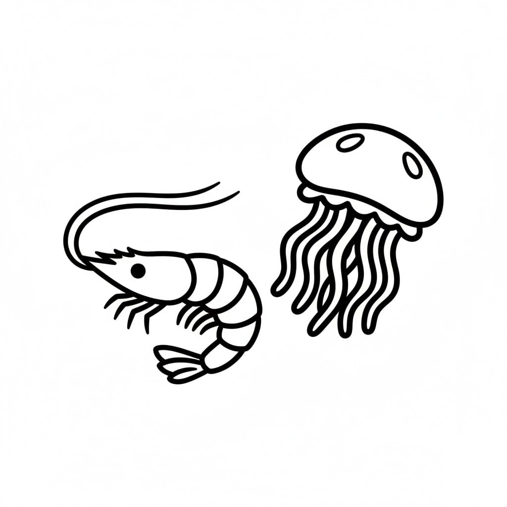 Gamberetti e meduse da colorare