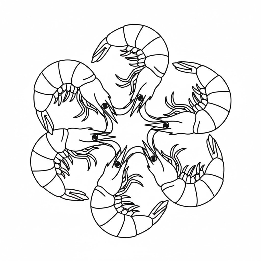 Gamberi disposti in cerchio da colorare