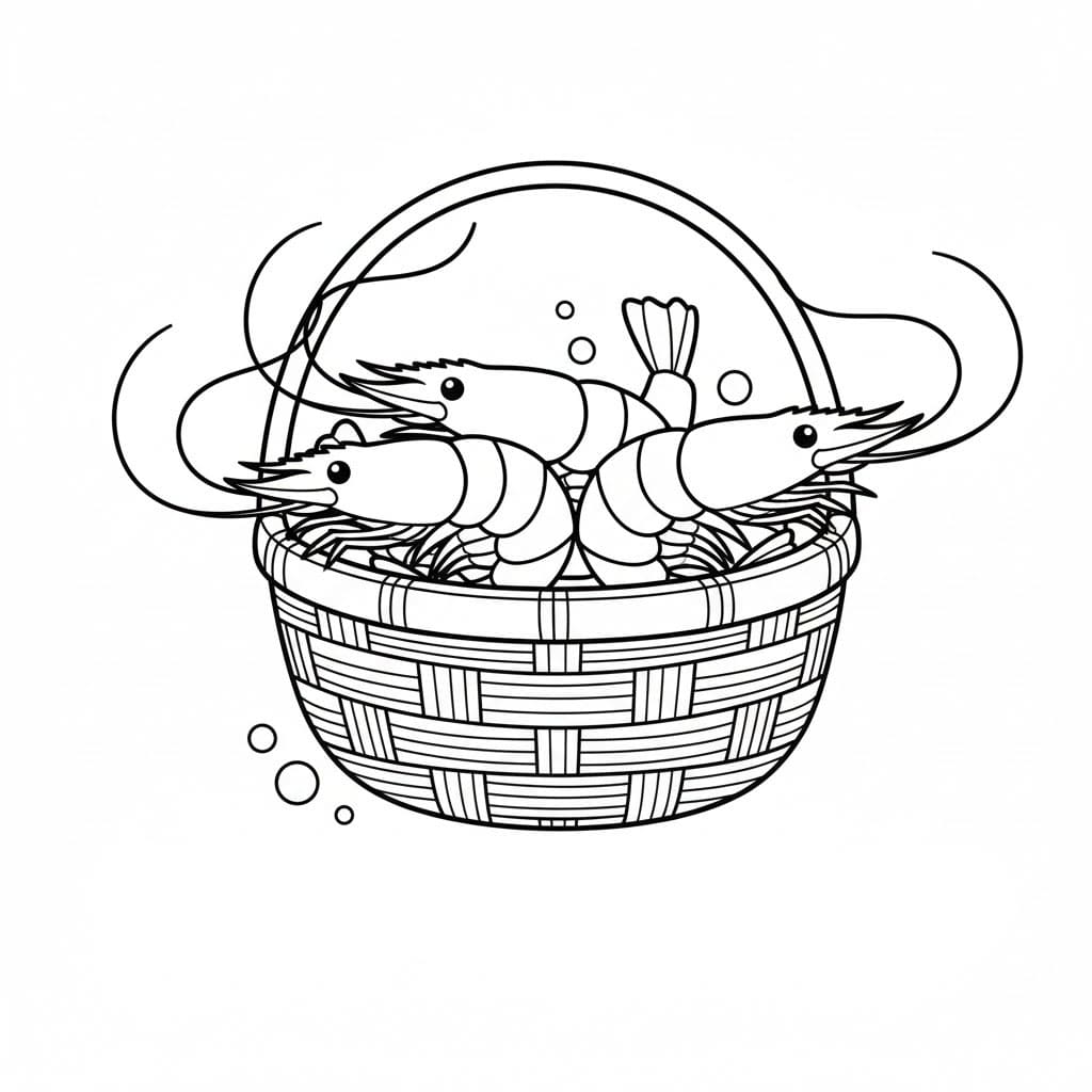 Gamberi in un cestino di bambù da colorare