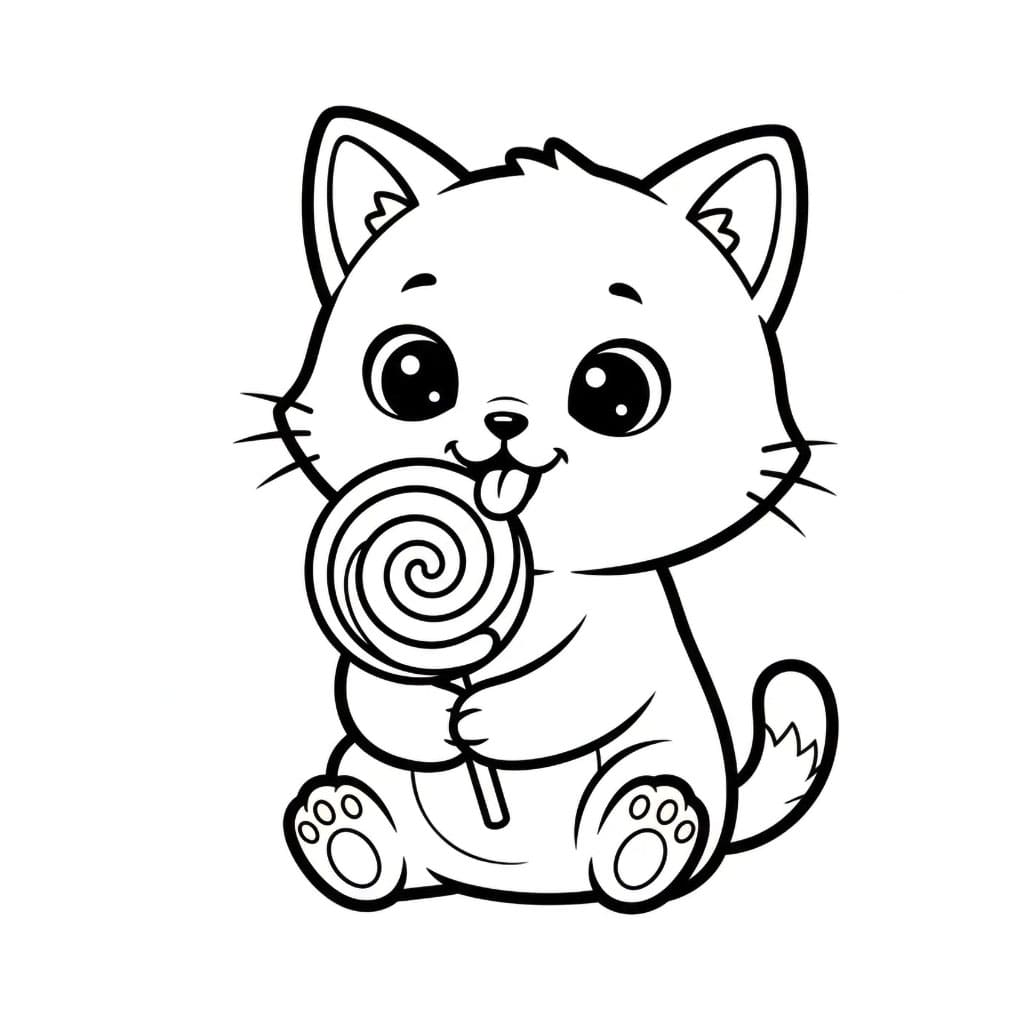 Gattino che lecca un lecca-lecca da colorare
