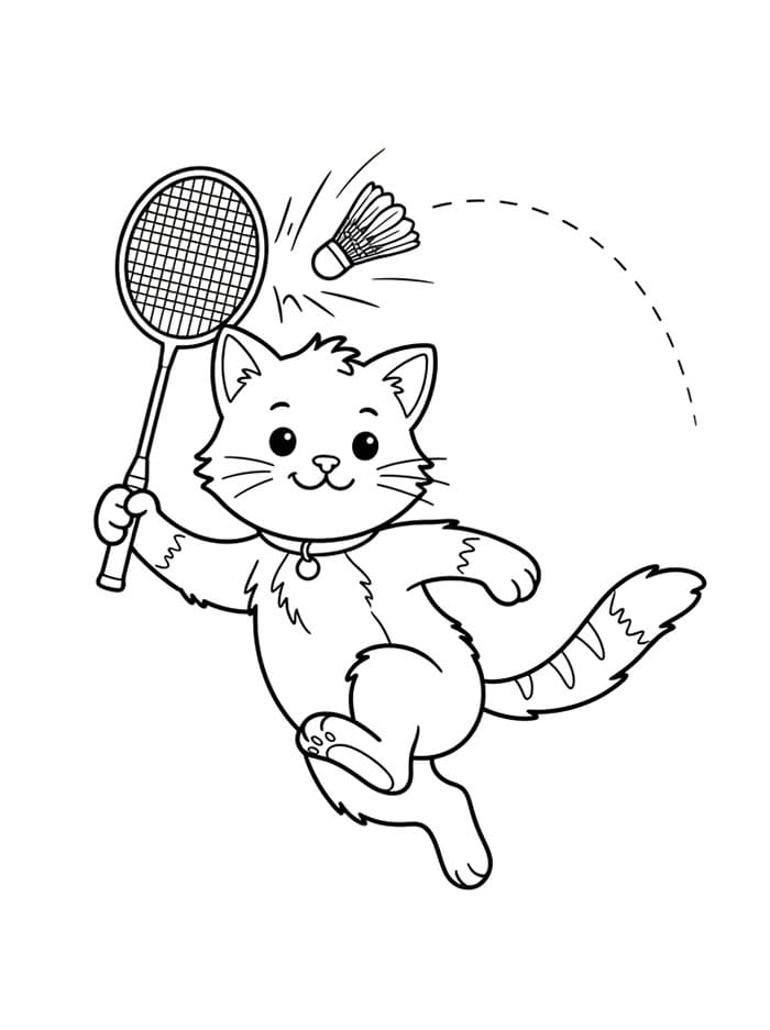 Gatto che gioca a badminton da colorare
