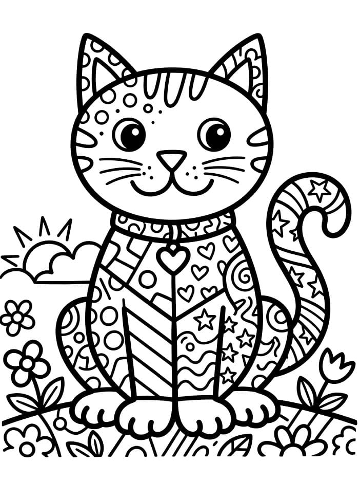 Gatto in stile Romero Britto da colorare