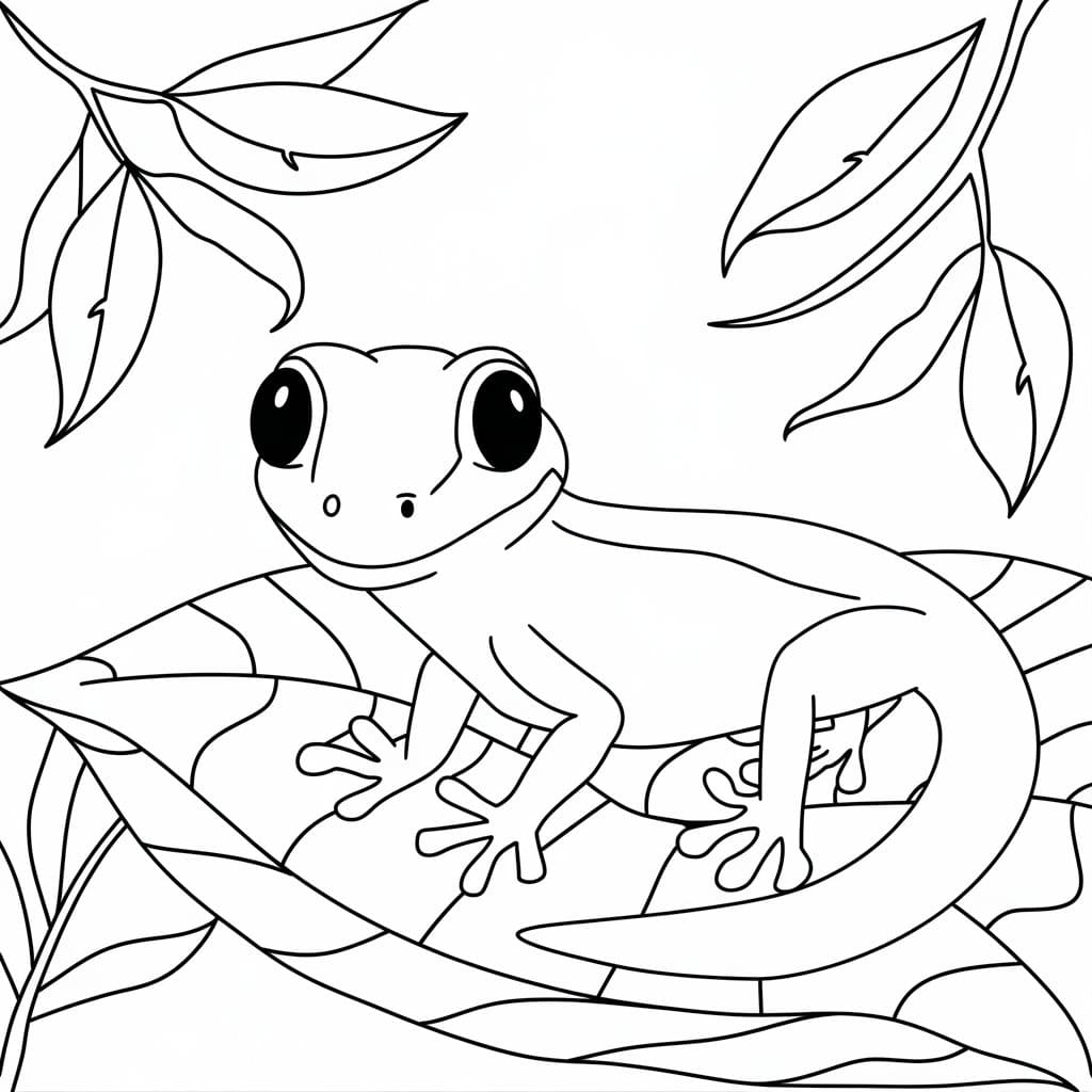 Geco facile nella foglia da colorare Geco facile nella foglia da colorare