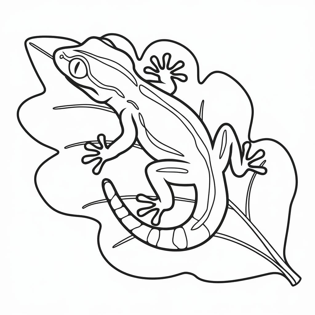 Geco su una foglia da colorare Geco su una foglia da colorare