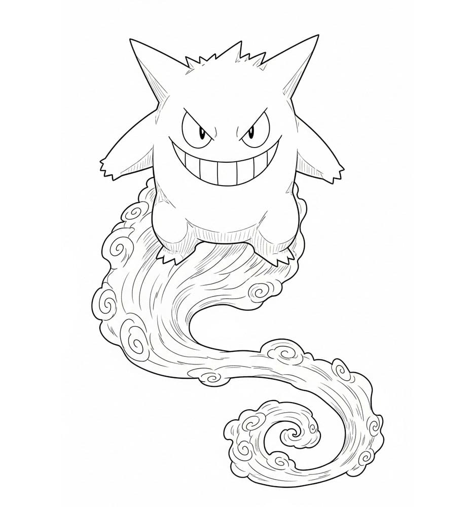 Gengar cavalca le nuvole da colorare