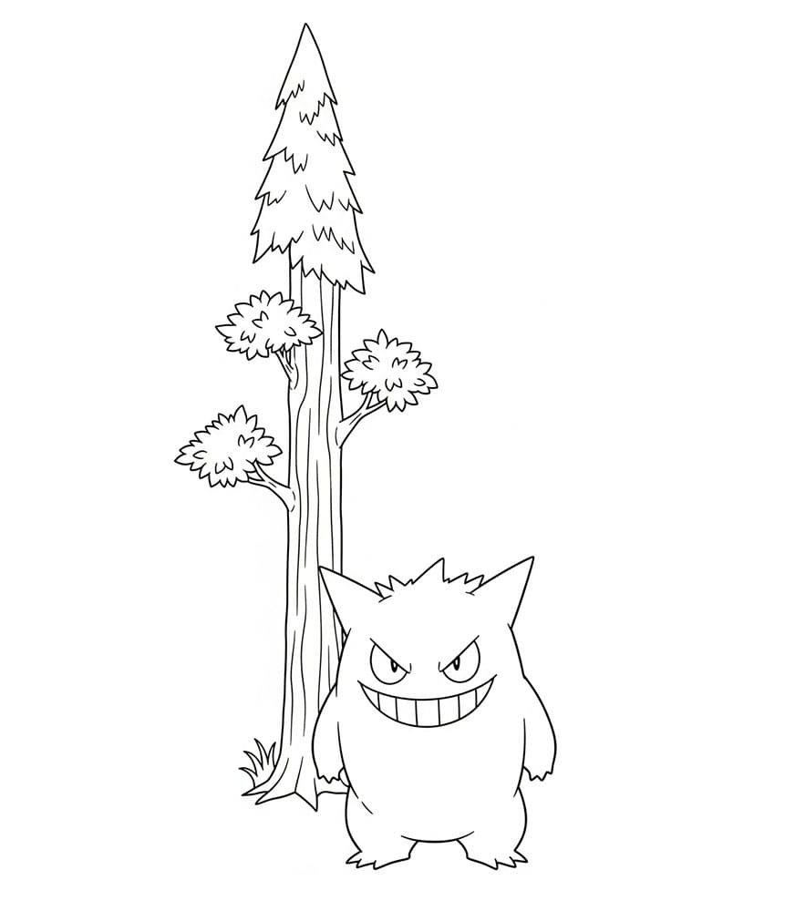 Gengar e alberi alti da colorare