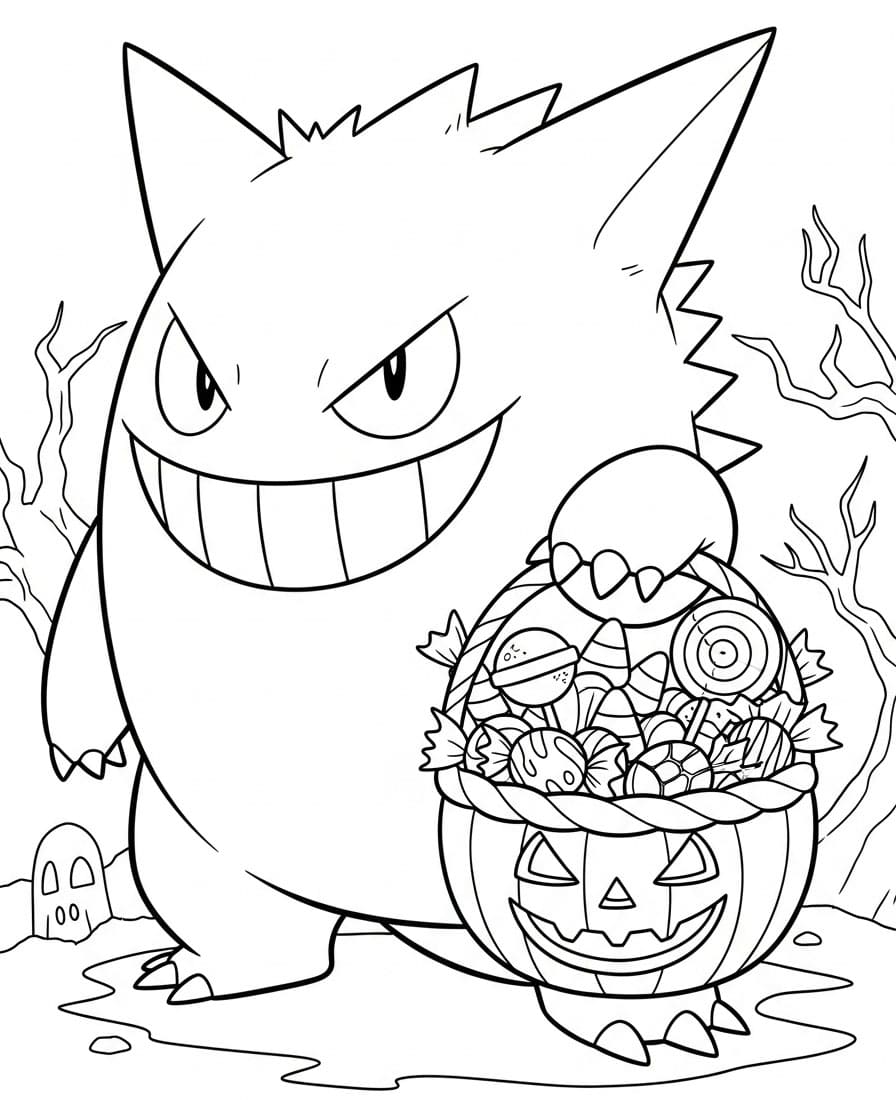 Gengar e il cestino di caramelle da colorare