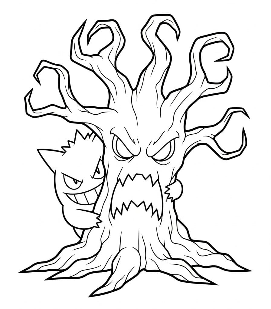 Gengar e l'antico albero da colorare