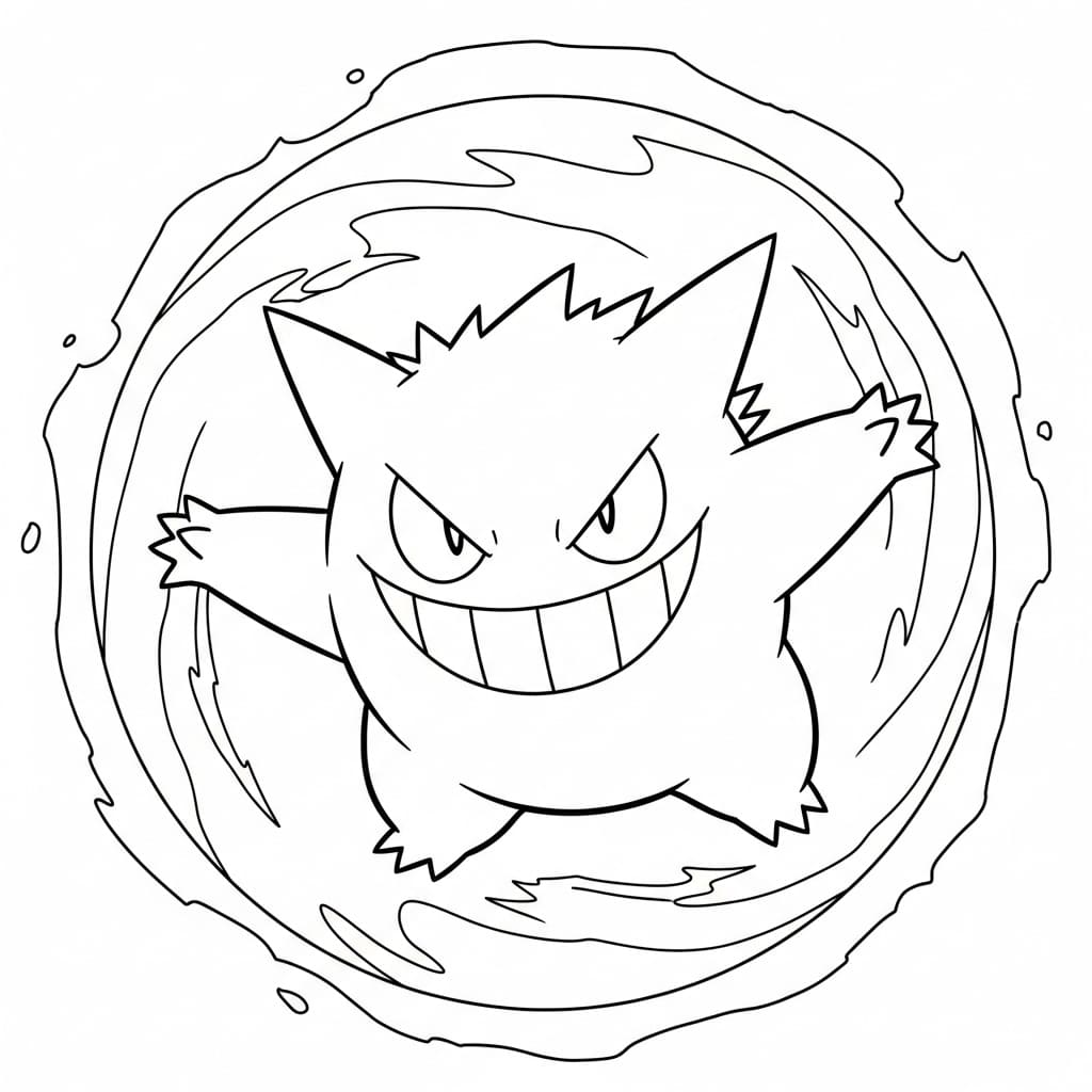 Gengar nel vortice da colorare