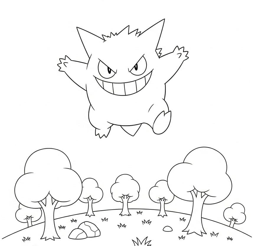 Gengar sulla collina da colorare