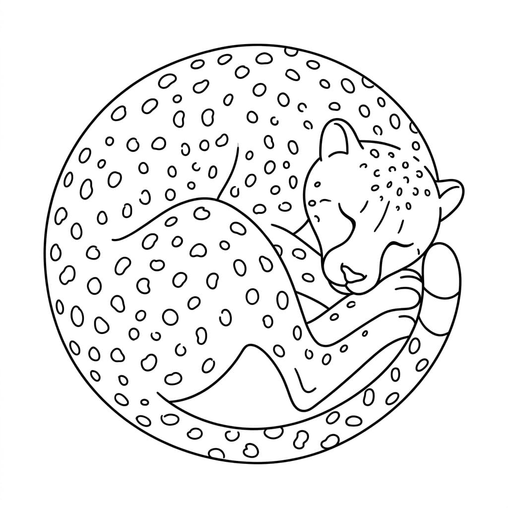 Ghepardo addormentato raggomitolato da colorare