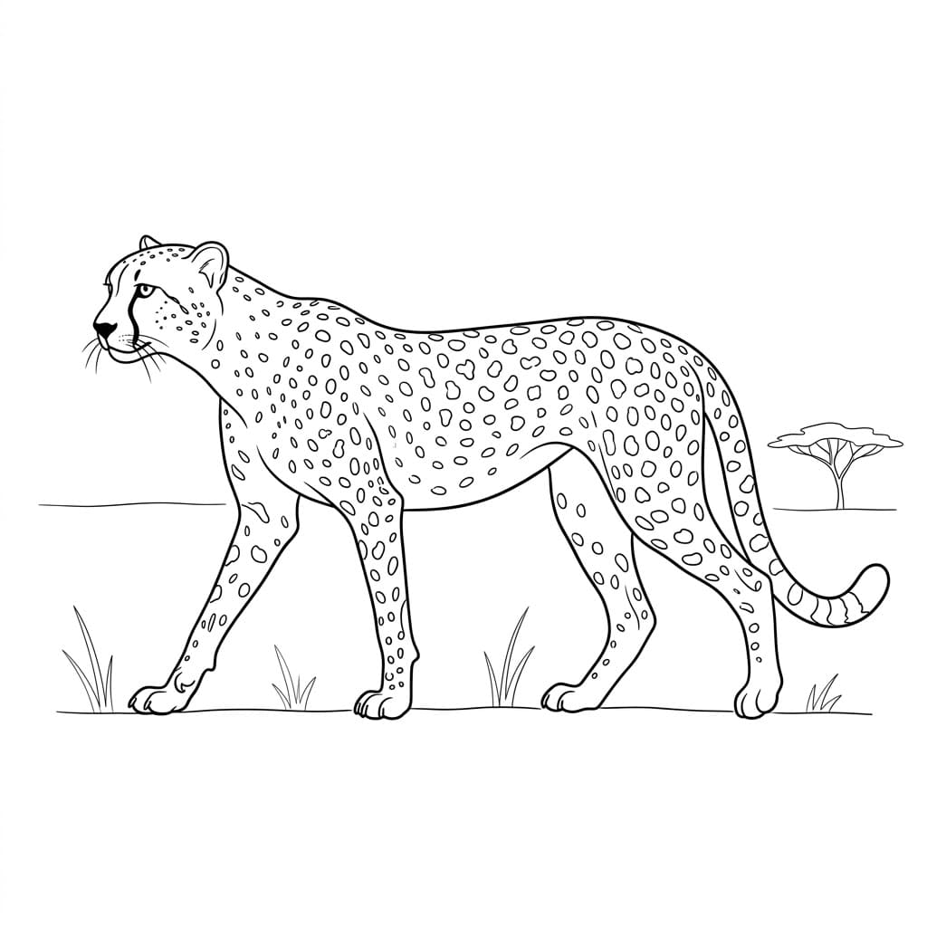 Ghepardo che cammina da colorare