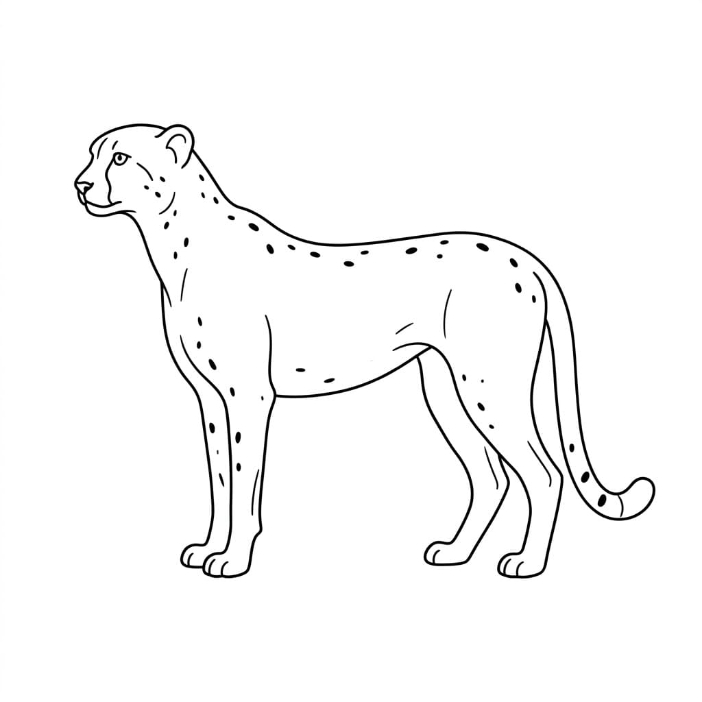 Ghepardo in piedi vista laterale da colorare