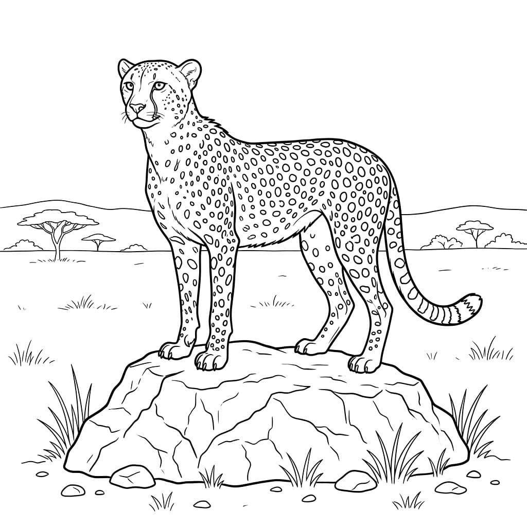 Ghepardo sulla roccia da colorare