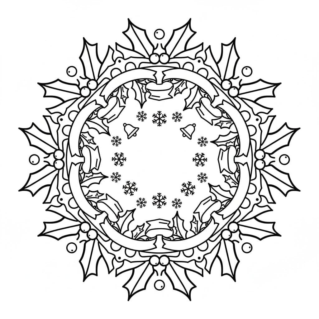 Ghirlanda di Mandala di Natale da colorare