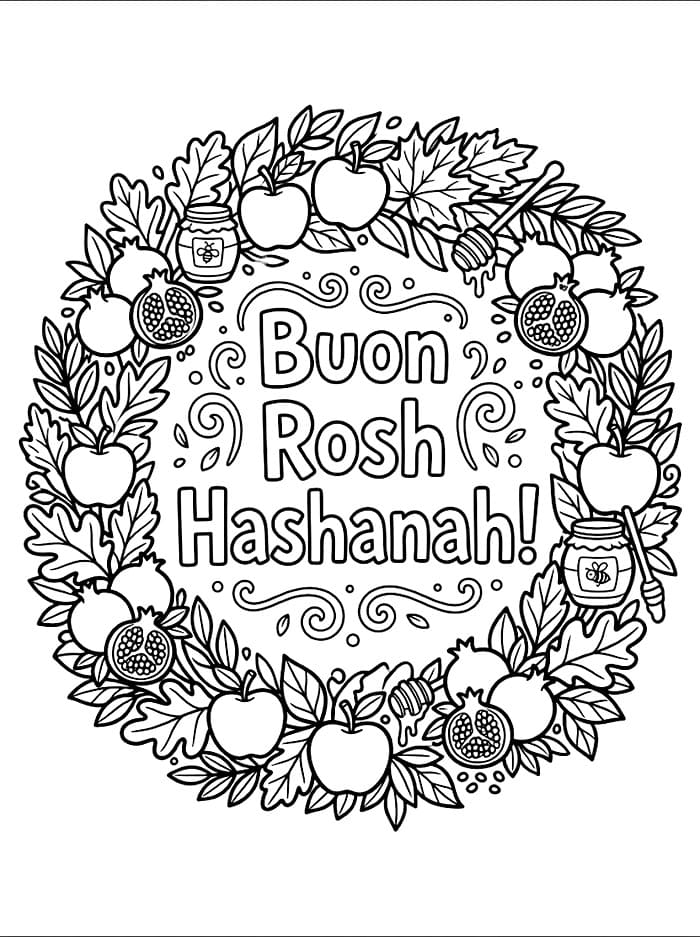 Ghirlanda di Rosh Hashanah da colorare