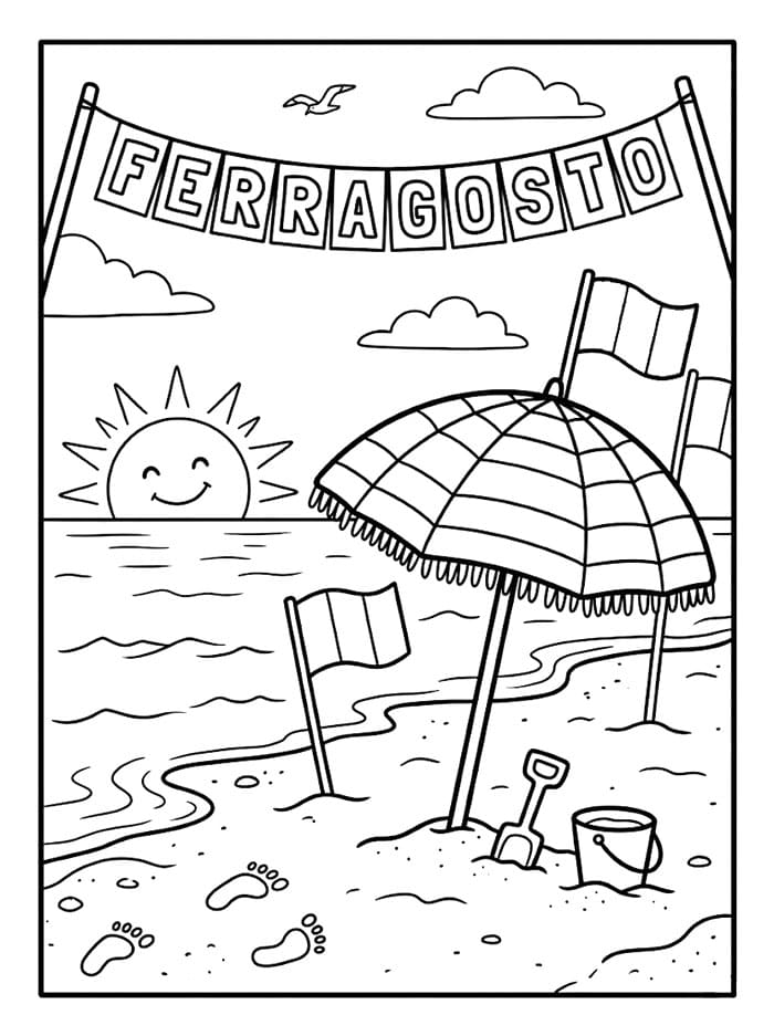 Giornata al Mare di Ferragosto da colorare